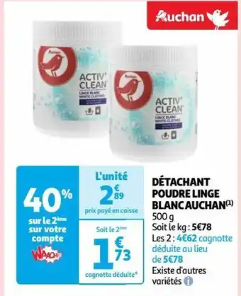 Auchan Détachant poudre linge blanc auchan offre