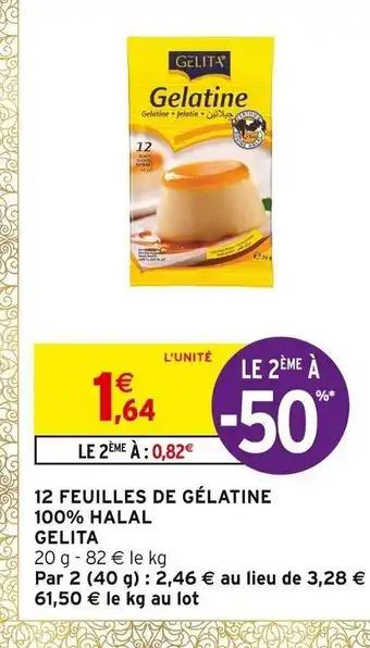 Intermarché 12 feuilles de gelatine 100% halal gelita offre