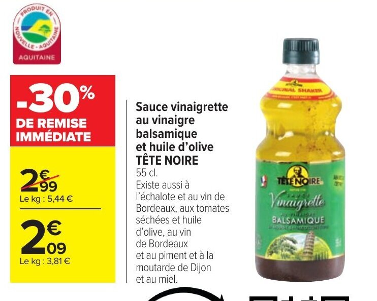 Promo Sauce vinaigrette au vinaigre balsamique et huile d'Olive tete