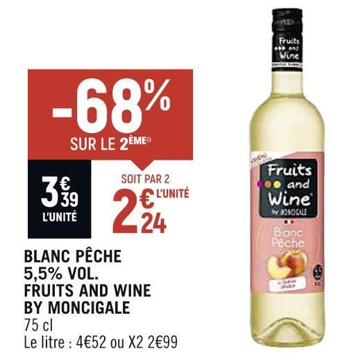 Promo Moncigale blanc pêche 5,5 vol. fruits and wine chez Spar