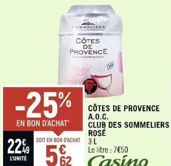 Spar Côtes de provence a.o.c. club des sommeliers rosé offre