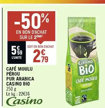 Spar Casino bio café moulu pérou pur arabica offre