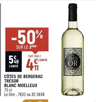 Spar Côtes de bergerac trésor blanc moelleux offre