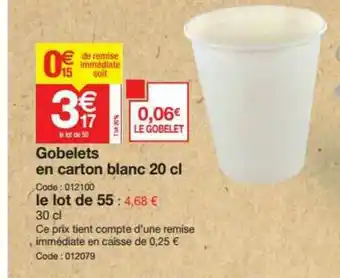 Promocash Gobelets En Carton Blanc 20 Cl offre