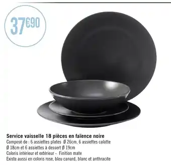 Service Vaisselle 18 Pieces En Faïence Noire