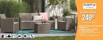 Cora x Carrefour Alibert salon bas 5 places claire cappuccino comprenant : 1 canapé 3 places, 2 fauteuils et 1 table basse coffre offre