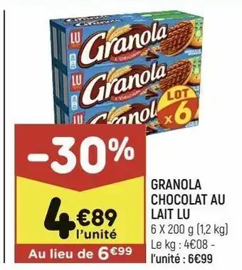 Leader Price Granola chocolat au lait lu offre