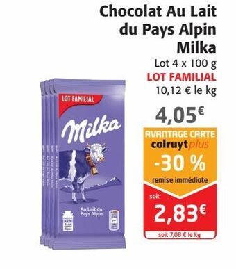 Colruyt Chocolat au lait du pays alpin milka offre