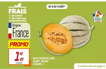 Melon charentais jaune calibre : 800/950G catégorie : 1