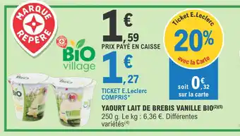 E.Leclerc Yaourt lait de brebis vanille bio offre