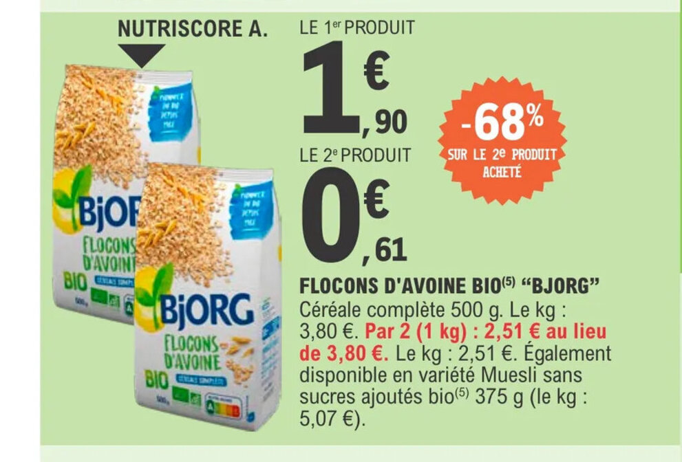 Promo Flocons d'avoine Bio chez E.Leclerc