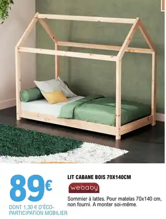E.Leclerc Lit cabane bois 70X140CM offre