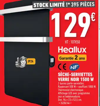 Brico Cash Sèche-serviettes verre noir 1500 W offre