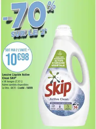 Géant Casino Lessive liquide active clean SKIP offre