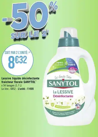 Géant Casino Lessive liquide désinfectante fraicheur florale SANYTOL offre