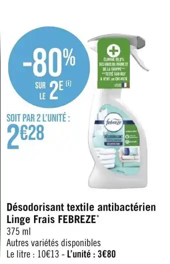 Géant Casino Désodorisant textile antibactérien linge frais FEBREZE offre