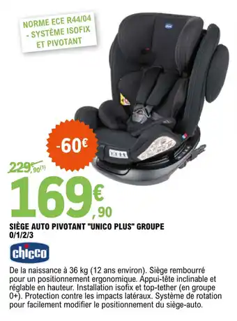 E.Leclerc Siège auto pivotant "unico plus" groupe 0/1/2/3 offre