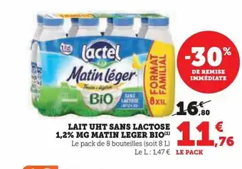 Super U Lait uht sans lactose 1,2% mg matin leger bio offre