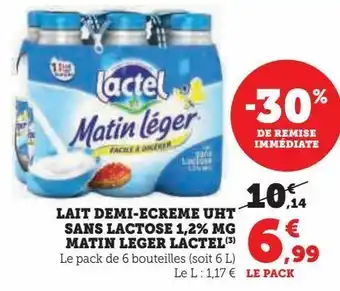 U Express Lait demi-ecreme uht sans lactose 1,2% mg matin leger lactel offre