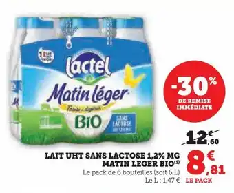 U Express Lait uht sans lactose 1,2% mg matin leger bio offre