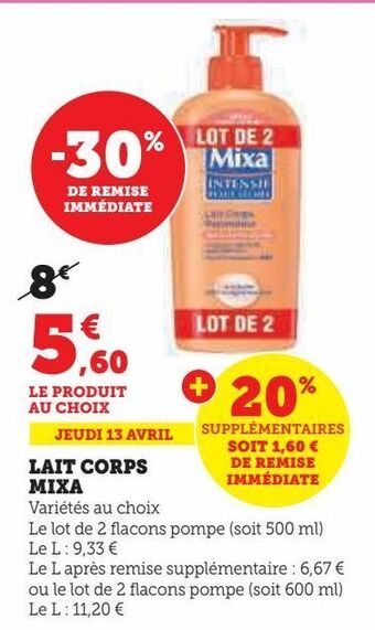 U Express Lait corps mixa offre