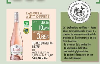 Match Terres du Midi IGP Listel offre
