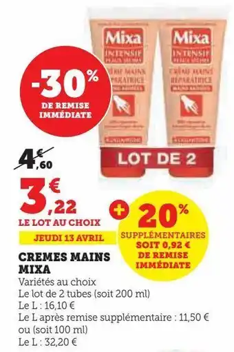 U Express Cremes mains mixa offre