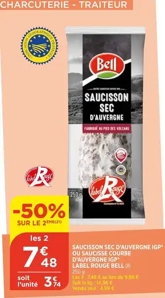 Bi1 Saucisson sec d'auvergne igp ou saucisse courbe offre