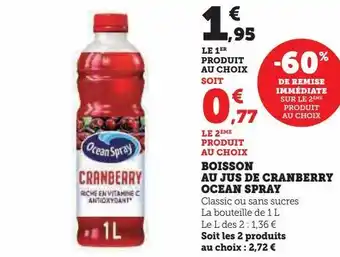 Super U Boisson au jus de cranberry ocean spray offre