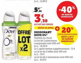 Hyper U Deodorant dove 0% offre