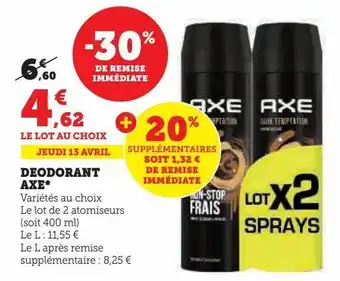 Hyper U Deodorant axe offre