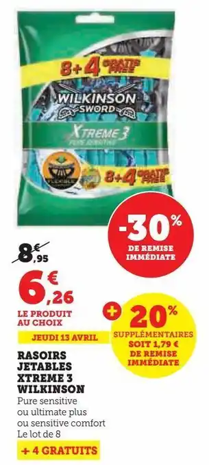 Hyper U Rasoirs jetables xtreme 3 wilkinson offre