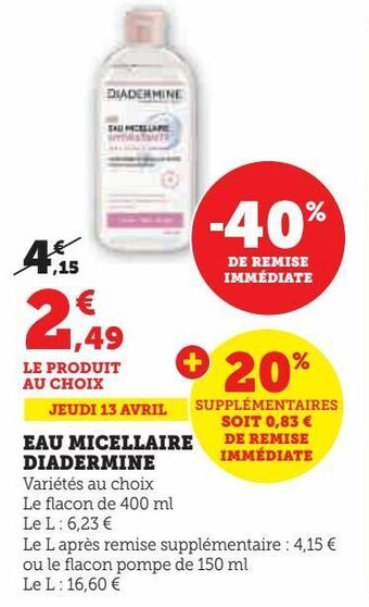 Hyper U Eau micellaire diadermine offre