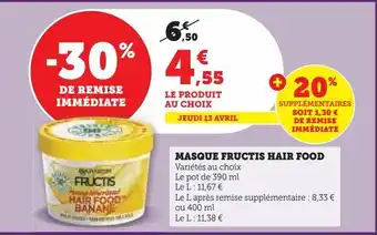 Hyper U Masque fructis hair food offre