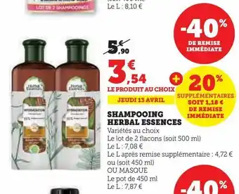 Hyper U Shampooing herbal essences offre