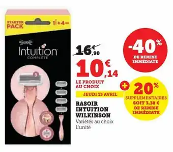 Hyper U Rasoir intuition wilkinson offre