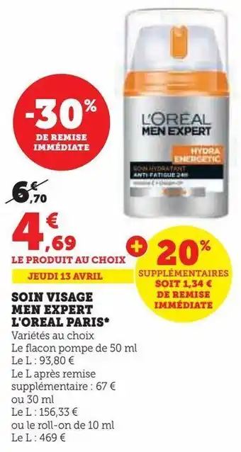 Hyper U Soin visage men expert l'oreal paris offre