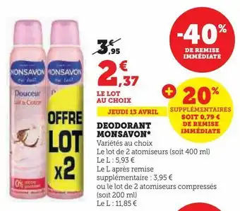 Hyper U Deodorant monsavon offre