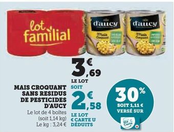 Hyper U Mais croquant sans residus de pesticides d'aucy offre