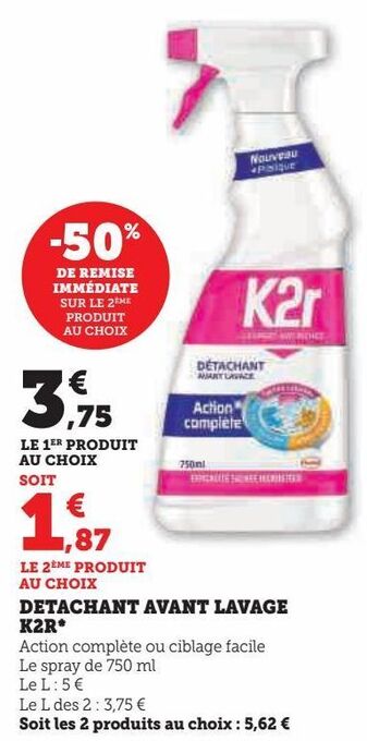 Hyper U Detachant avant lavage k2r offre