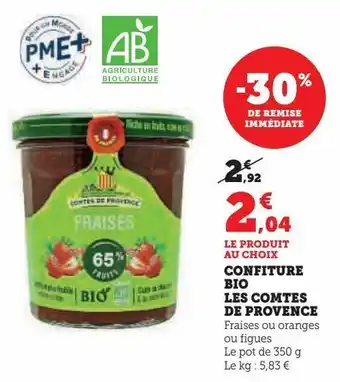 Hyper U Confiture bio les comtes de provence offre