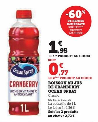 Hyper U Boisson au jus de cranberry ocean spray offre