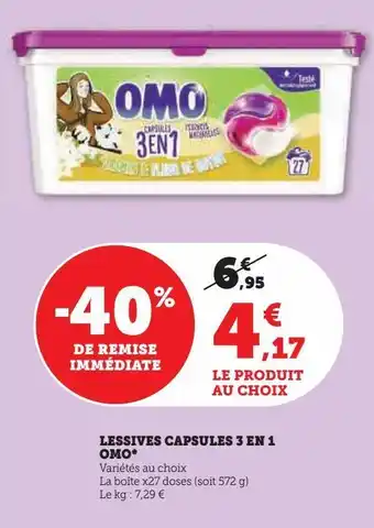 Hyper U Lessives capsules 3 en 1 omo offre