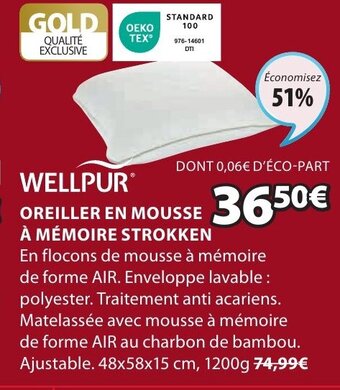 JYSK Oreiller en mousse a memoire strokken offre