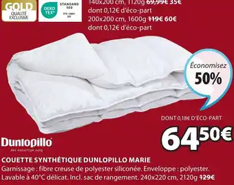 JYSK Couette synthetique dunlopillo marie offre