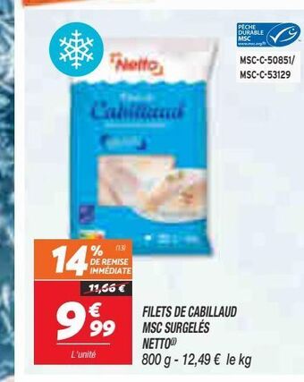 Netto Filets de cabillaud msc surgeles netto offre