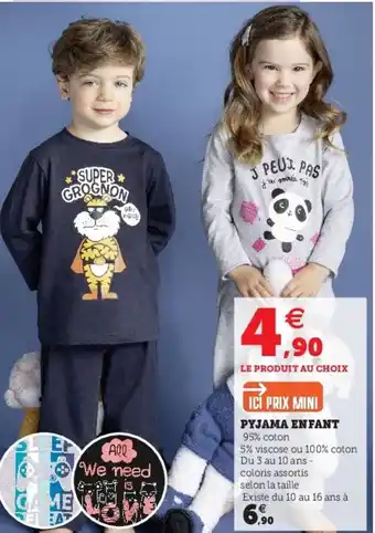 Super U Pyjama Enfant offre