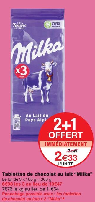 Monoprix Milka tablettes de chocolat au lait offre