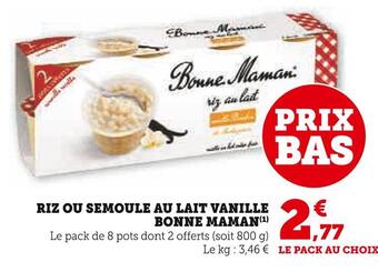 Bonne maman riz ou semoule au lait vanille