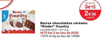 Monoprix Kinder country barres chocolatées céréales offre